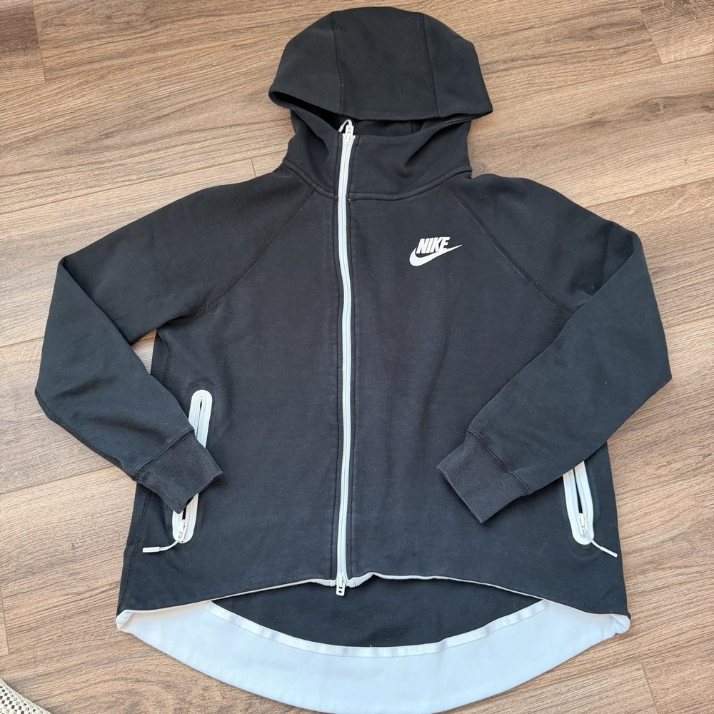 Nike Hoodie Womens M Black Tech Fleece Asymmetrical Zip Cape Hoodie Sportswear